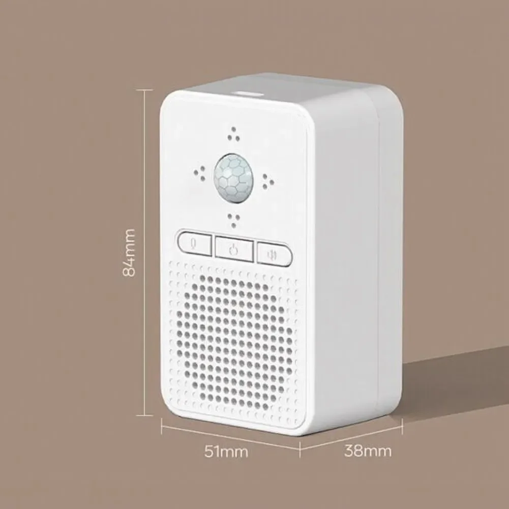 Voice Enabled Wireless Doorbell For Store Entrance 300m Signal Coverage 20 Tones 82dB Sound Level 84x51x38mm White