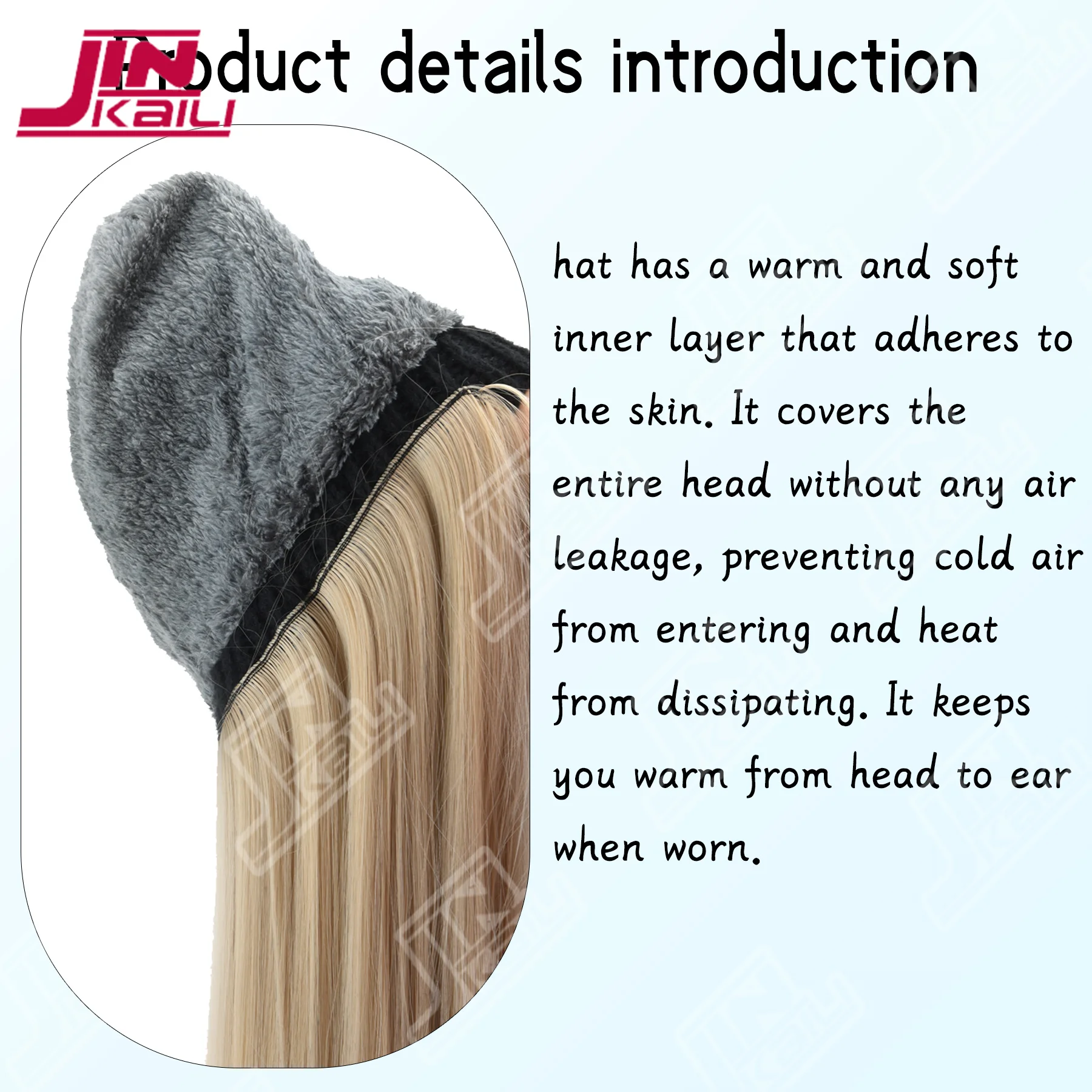 قبعة محبوكة صناعية من JKL مع شعر مستعار طويل مجعد، شعر مستعار مموج، شعر مستعار شتوي، قبعة محبوكة باللون البيج/الأحمر/البني الأسود لزي عيد الميلاد #3