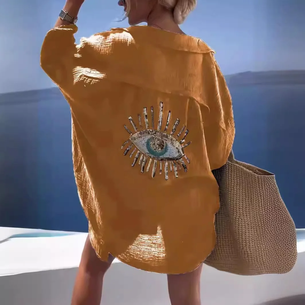 

Ele Sle Women's Long Sve Pleated Cotton Linen irt Spring Summer New Arrival Casual Faion Versatile Loose Fit irt