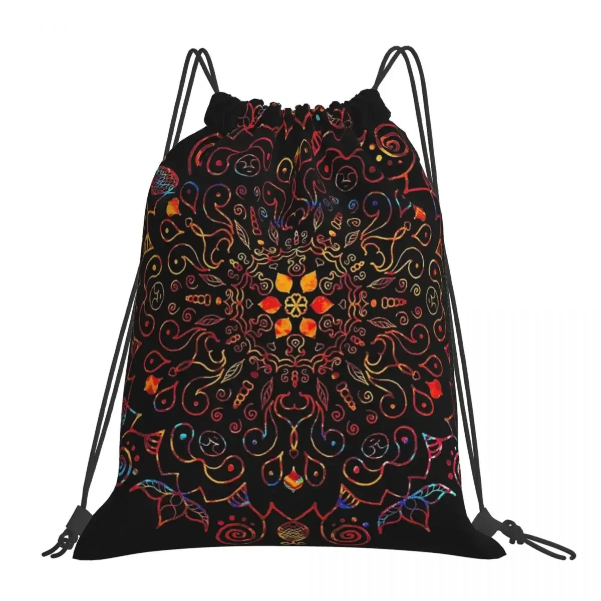 Mandala With Black Background Backpacks Drawstring Bags Drawstring Bundle Pocket Shoes Bag Book Bags For Man Woman Students