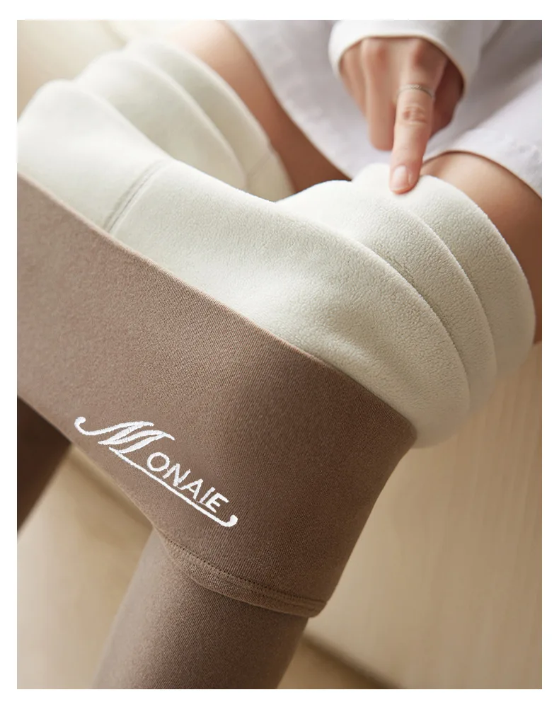Winter-Kaschmir-Leggings für Damen, solide warme Leggings, hohe Taille, schlanke, dehnbare Hose, große Größe, Hinzufügen von Samt und Verdickungshosen – Detail 25