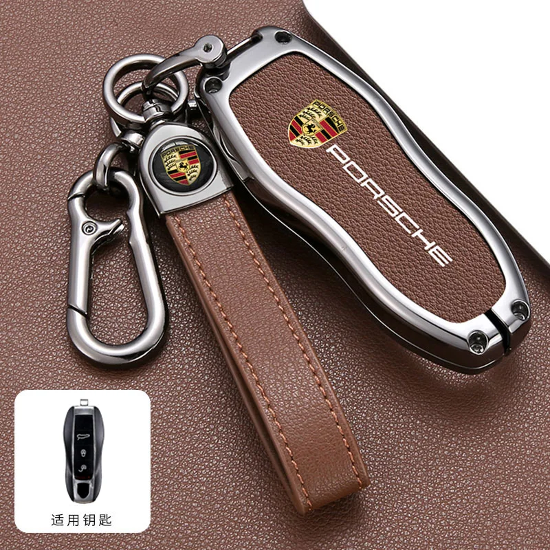 Leather Car Key Case Cover Protector Shell for Porsche Panamera Spyder Carrera Macan Boxster Cayman Cayenne 911 718 Accessories