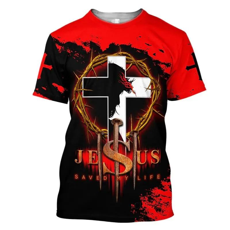 God Religion Christ Jesus Men\'s T-Shirt 3D Print Harajuku Short Sleeve Tops Vintage Streetwear Fashion Oversized Men Clothing