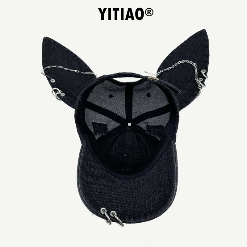 Sweet and Cool Babes Y2k Hats for Women Cute Rabbit Ears Spring and Summer Travel Fashion Personality Ripped Denim Baseball Cap