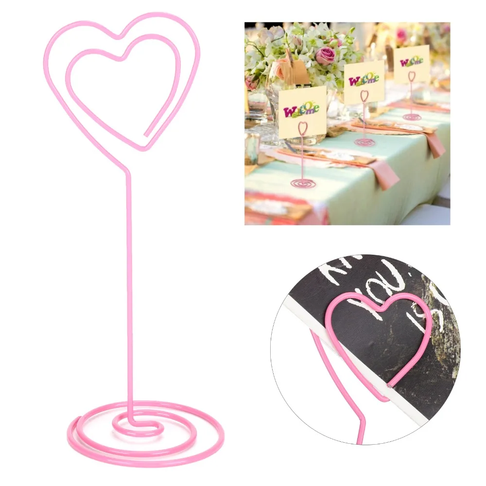 12Pcs Pink Metal Business Card Holder with Base Heart Shaped Metal Business Card Holder Cute 11*4cm
