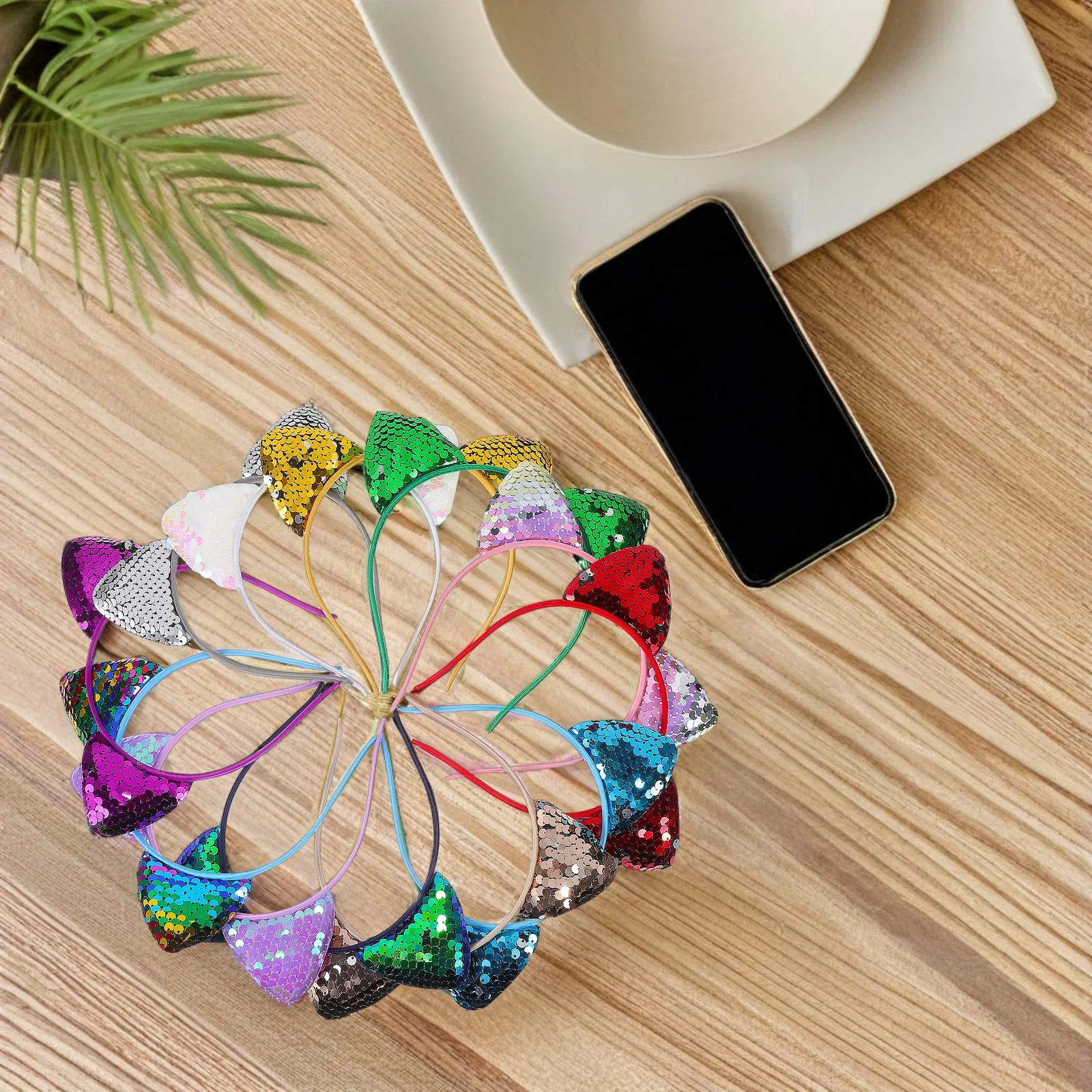

12 Pieces Cat Ear Headbands Sequin Women Cute Various Colors Lightweight Comfortable Daily Wear Cosplay Photo Props Hair