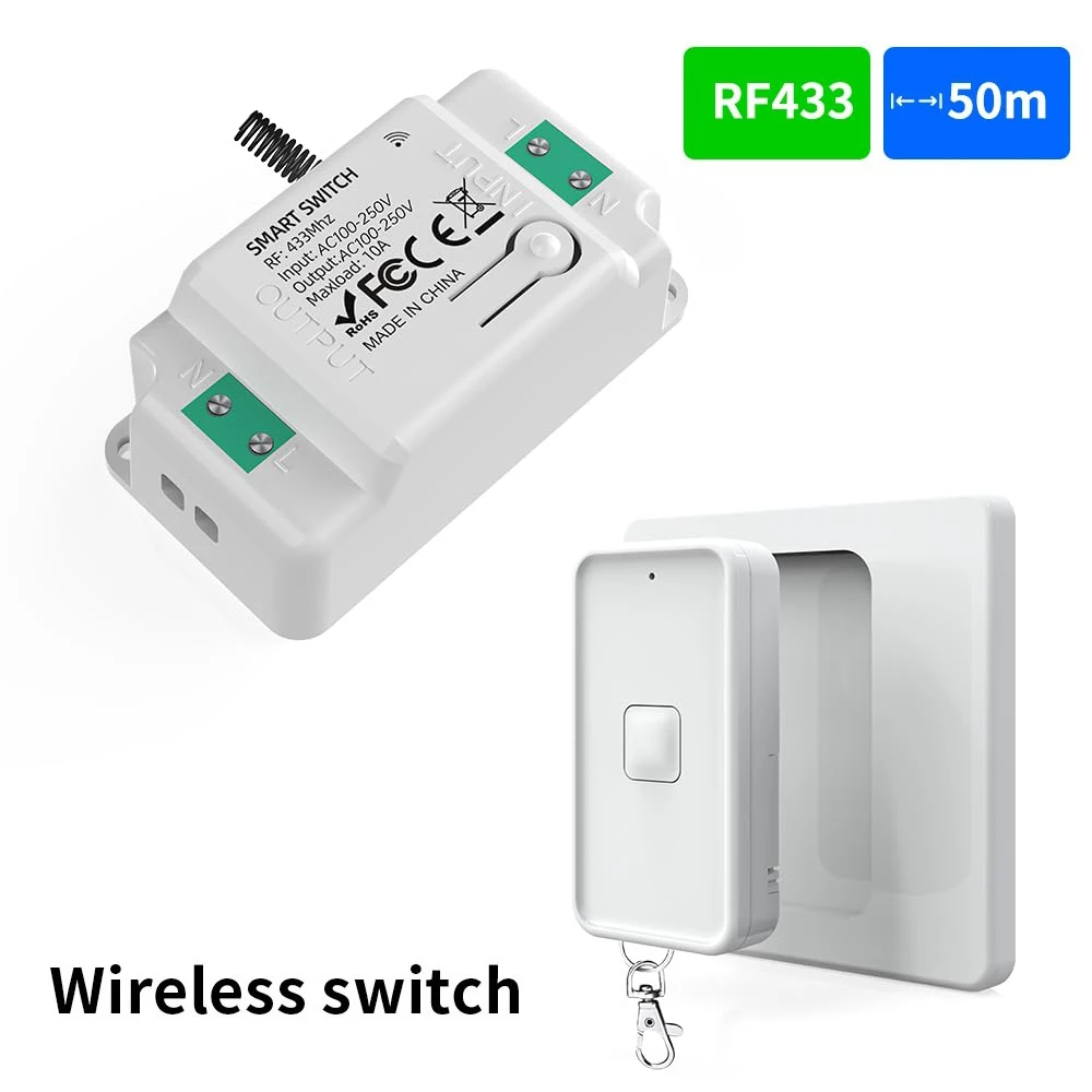 

RF433 wireless switch with remote control, used for remote control of lamps and fans, with a range of 30 meters