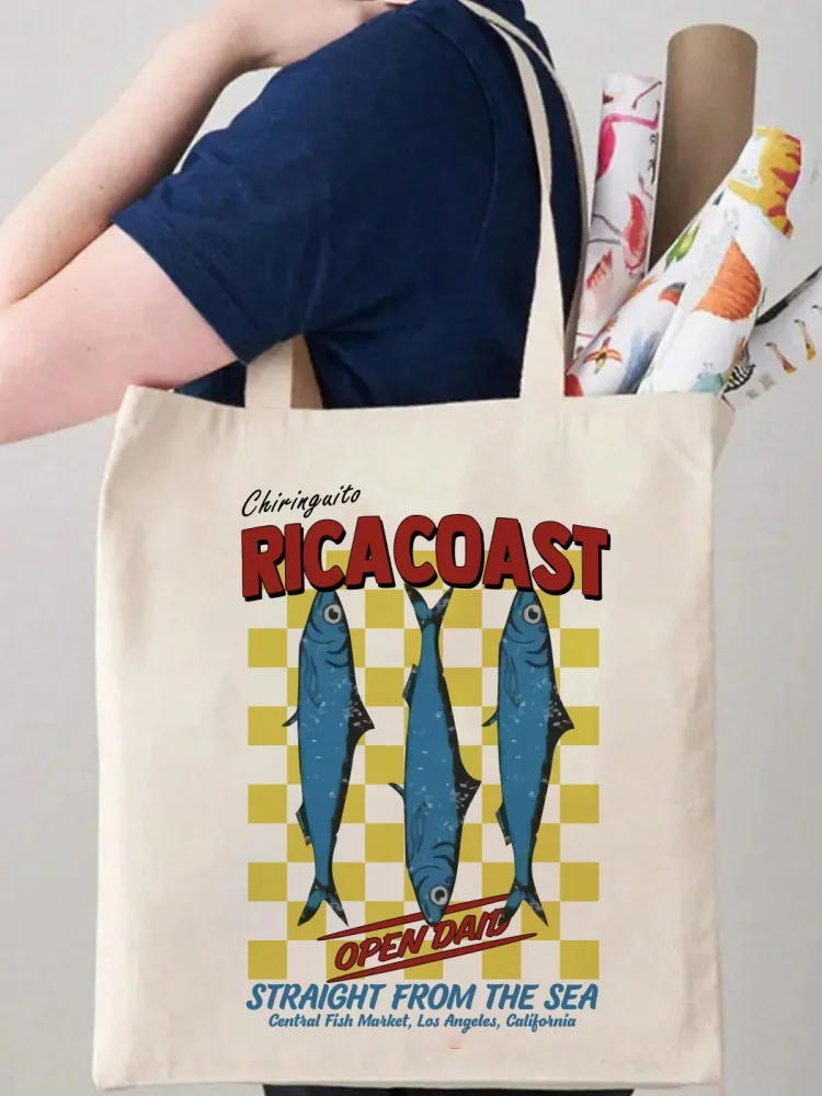 

1PC Chic Lightweight Canvas Tote Bag Durable Fabric Sardine Tote Bags Aesthetic for Work School Shopping Everyday Use