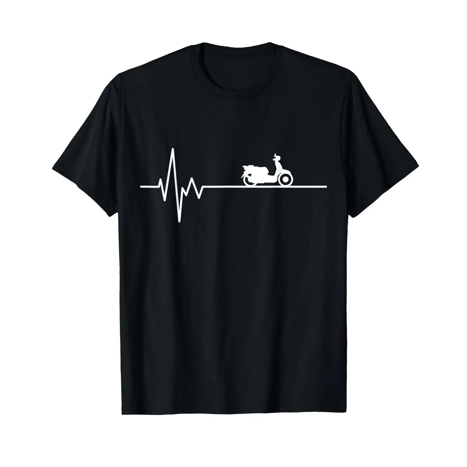 Motor scooter heartbeat moped rider ECG pulse T shirt vintage Washed fashion streetwear Versatile Breathable Stretched Slightly