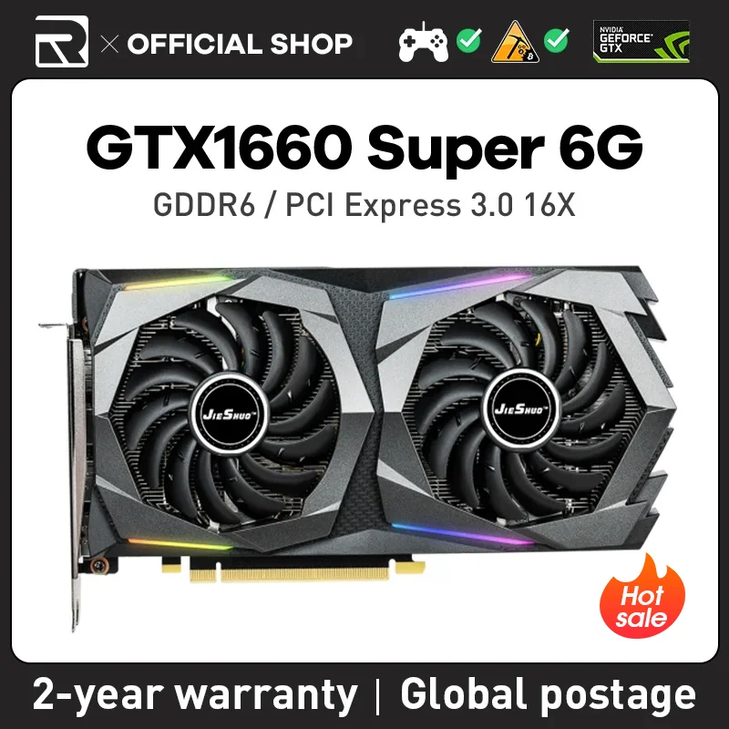 JIESHUO NVIDIA GTX 1660 Super 6GB Gaming Graphics Card GDDR6 192BIT 1408 KAS PCI-E 3.0 gtx1660super 6g PC Desktop Video Office