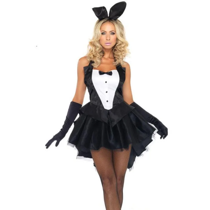 Disfraz de conejito de Halloween para mujer, traje Sexy de Cosplay para escenario de Bar, fiesta de club nocturno, esmoquin de conejo, Carnaval, vestidos de fiesta elegantes