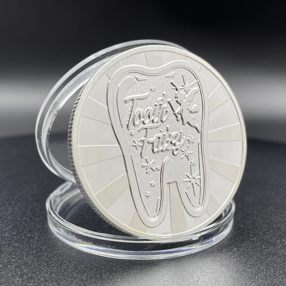 Tooth Fairy Silver Coin Collectibles Cute Lucky Medal Kawaii Gifts for Children Silver Tooth Badge Souvenir