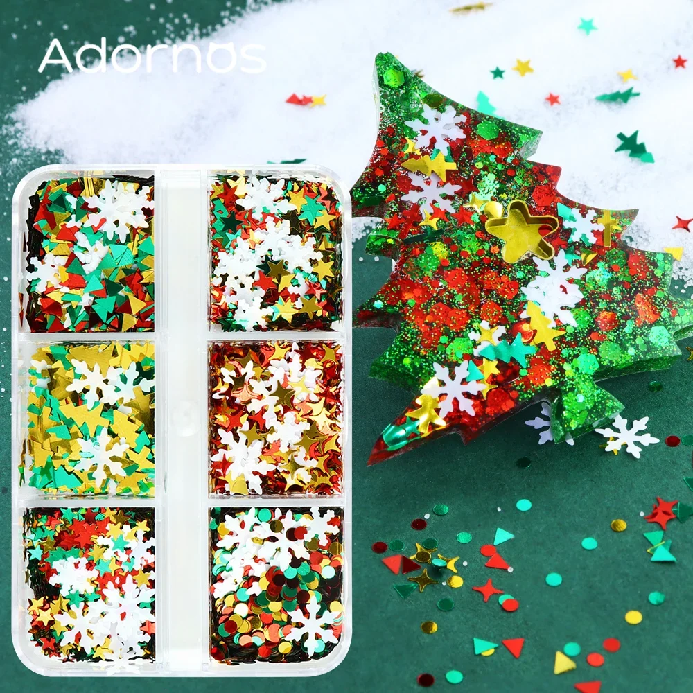 

6 ячеек, рождественские снежинки, блестки, эпоксидная смола, заполнение, Рождественская елка, звезды, пайетки, сделай сам, подвеска, смола, форма, рукоделие, изготовление