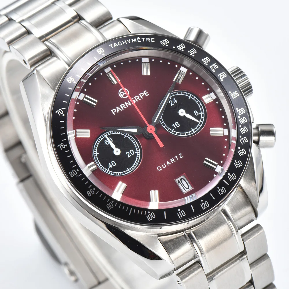 PARNSRPE Luxury Sports Men's Quartz Watches VK63 Stainless Steel Sapphire Waterproof Chronograph watches for men