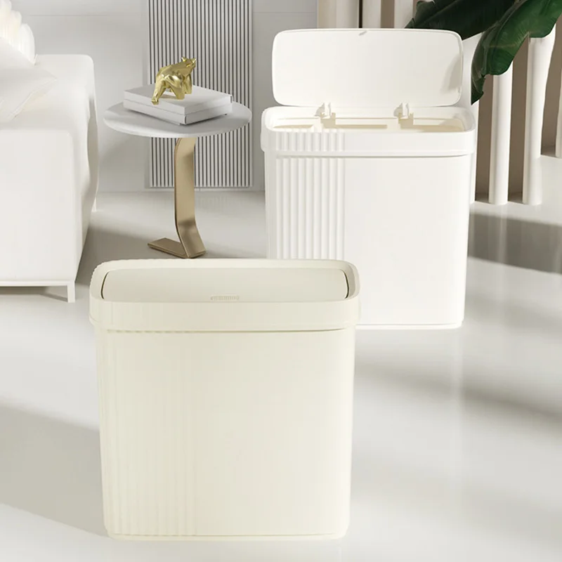 Bathroom Trash Can Press Type Toilet Waste Bin with Cover Odor Proof Narrow Garbage Can Living Room Bedroom Dustbin Waste Basket