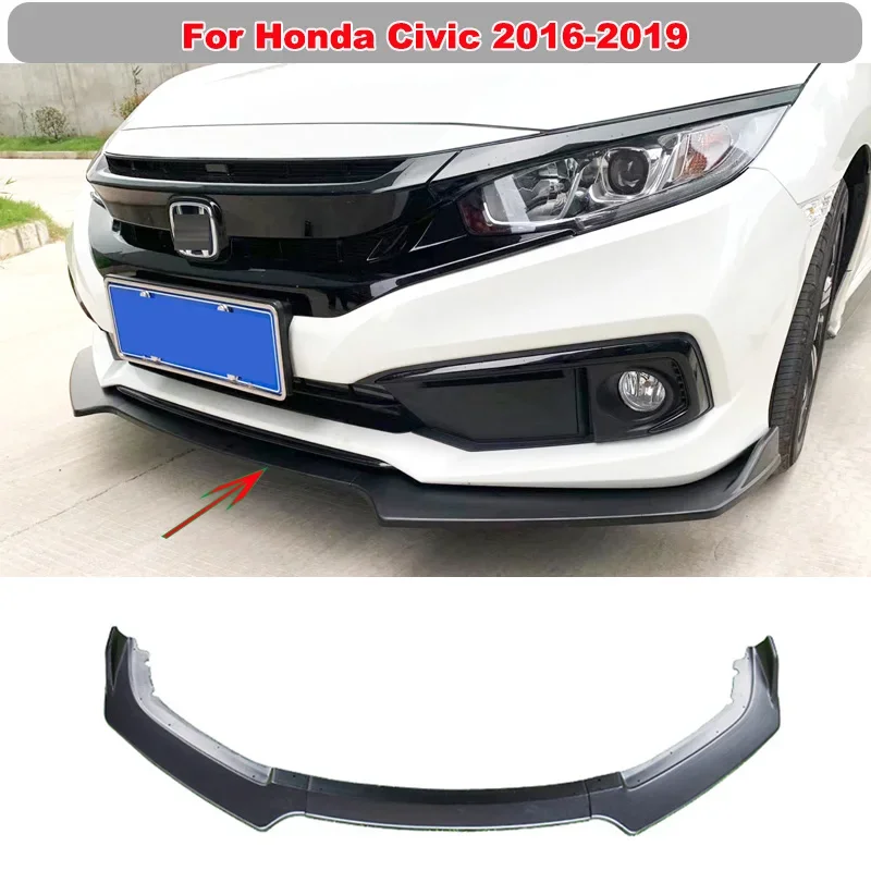 

For Honda Civic 2016 2017 2018 2019 3PCS Front Bumper Lip Spoiler Side Splitters Guard Body Kit Deflector Guards Car Accessories