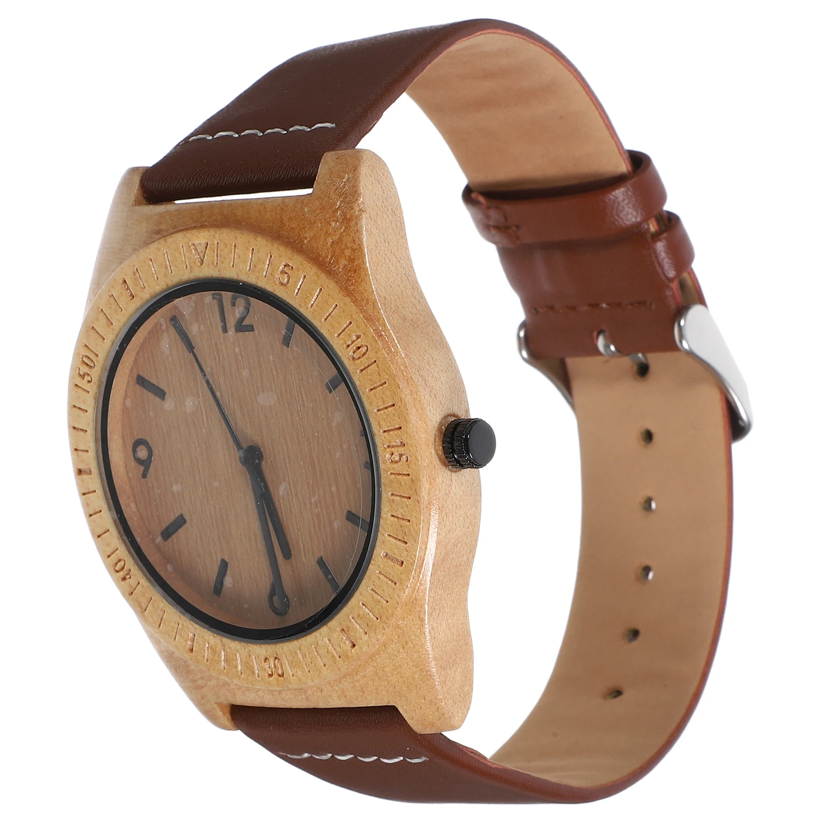 Stylish Quartz Couple Watch Carbonized Bamboo Case Strap Scratch Resistant Long Life Water Resistant Solid Color