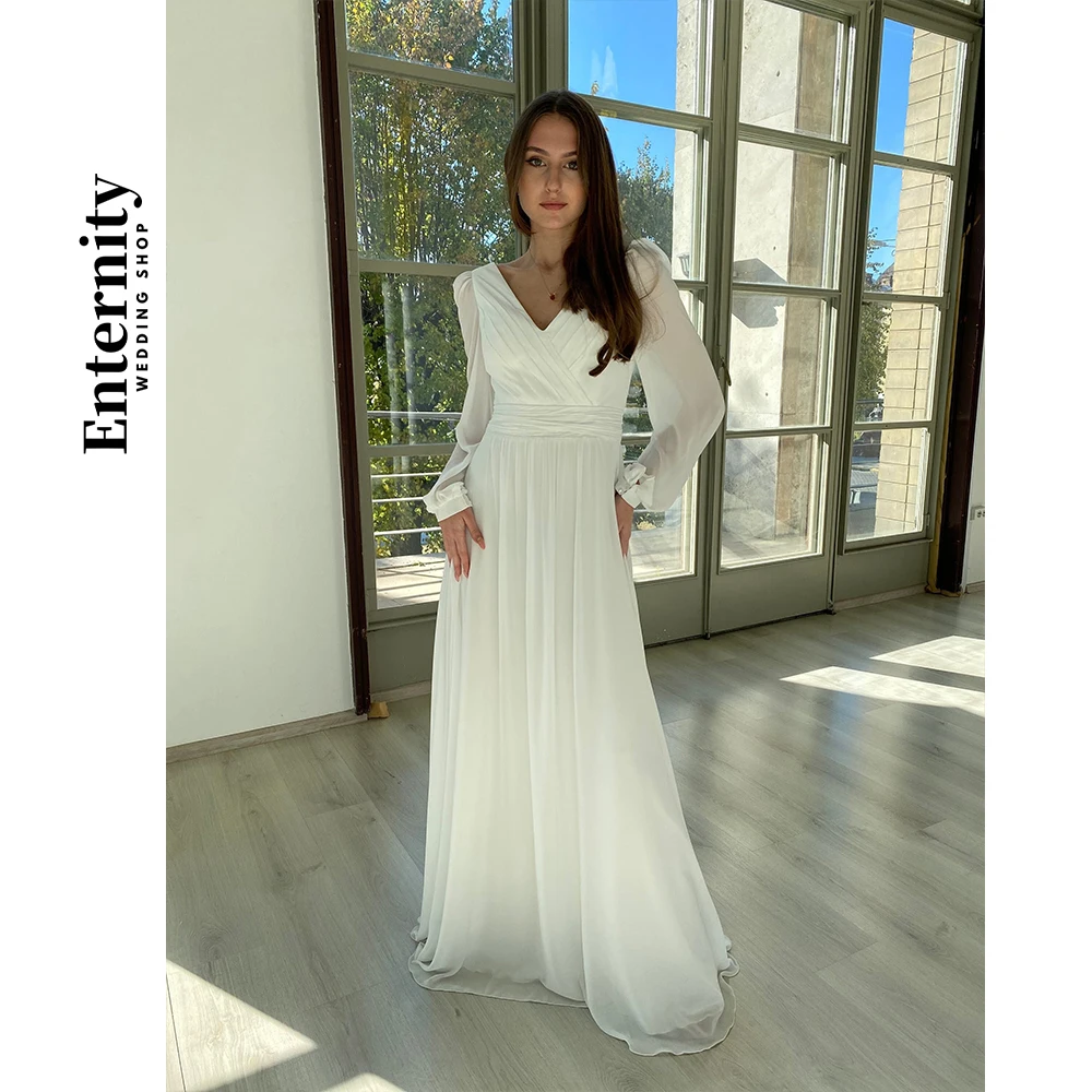 Customized Wedding Dresses Bohemian Long Puff Sleeves Winter Womens Dresses Chiffon Taffeta Bride Dresses Vestidos Para Mujer