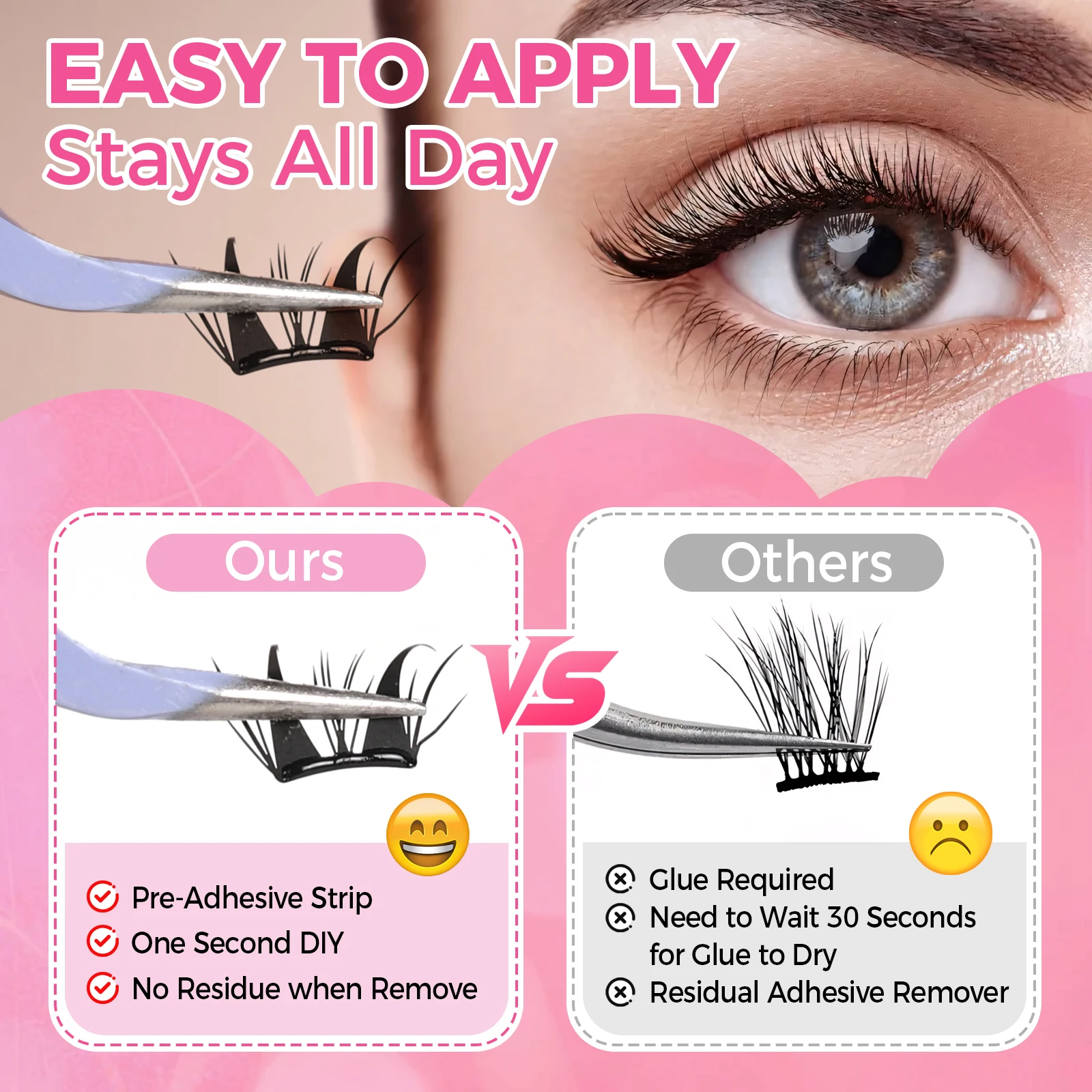 Self Adhesive Lashes Clusters Natural C Curl Reusable No Glue Self Adhesive DIY Cluster Eyelash Extension Easy Press On Lashes