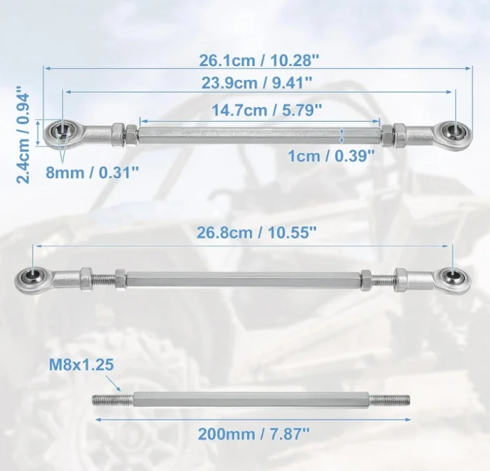 2pcs 200mm Length 8mm Hole Diamete Adjustable Steering Tie Rod Ball Joint Kit For 49cc Electric ATV Go Kart