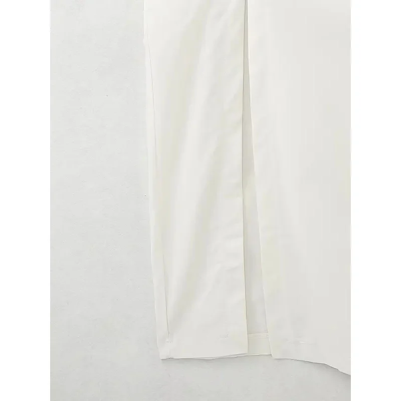 Elegante abito midi bianco con camicetta da donna con design a fessura increspato Estate 2025 Abito tubino casual chic per le vacanze