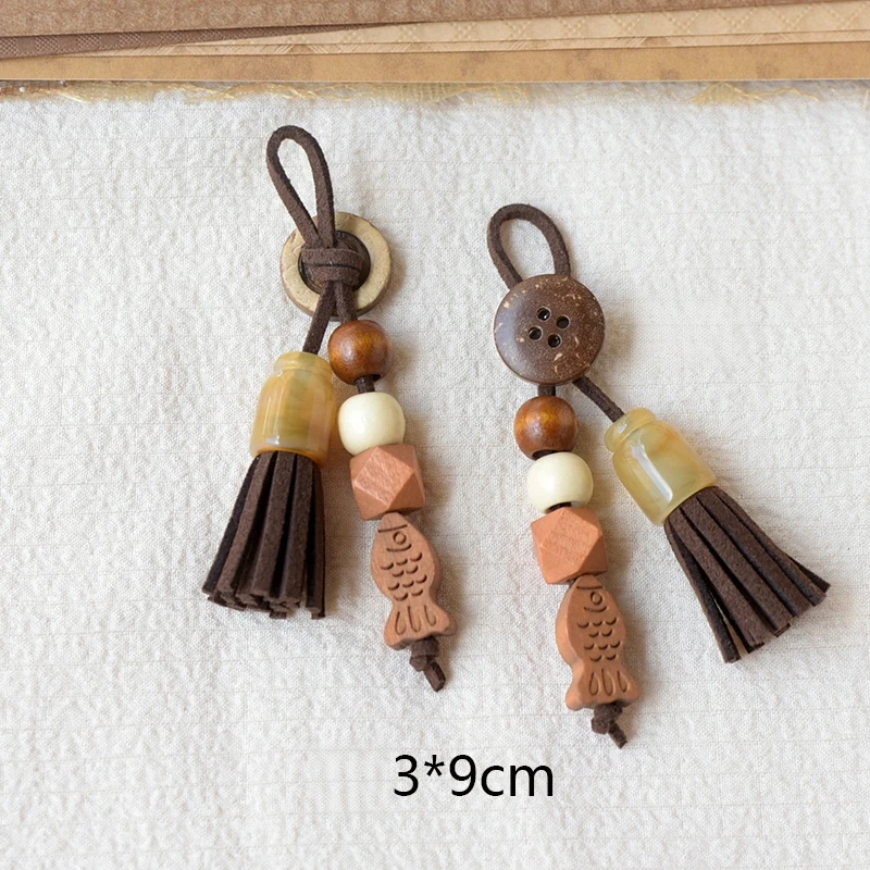 10Pcs Vintage Wooden Tassel & Button Mix - DIY Flat Back Craft Supplies for Shoes, Bags & Decor