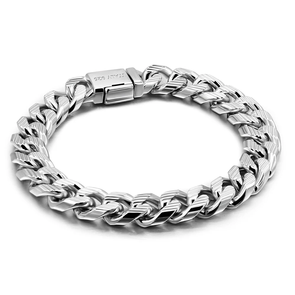 

925 Sterling Silver Mens Simple Curb Cuban Link Chain High Quality Charm Bangle Bracelets for Women Unisex Wrist Jewelry Gifts