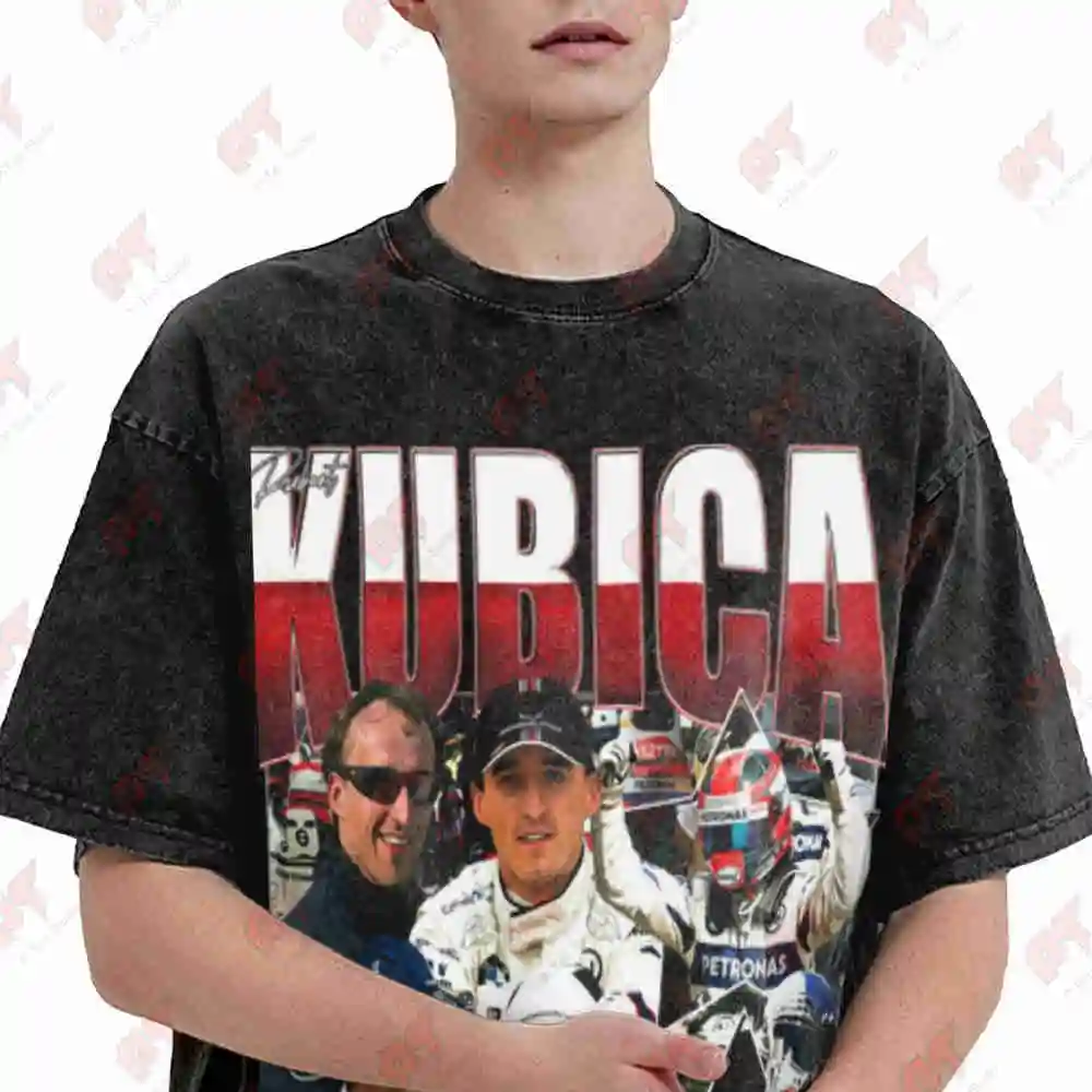 Robert Kubica Collage Retro Racing Vintage Washed Tee Pure Cotton T-Shirt