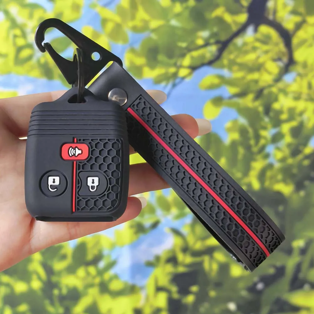 Honeycomb‑Grip 3/4 Buttons Silicone Key Fob Cover With Keychain Chain For Ford Focus Escape Mustang Explorer Lincoln Town Sport view 4