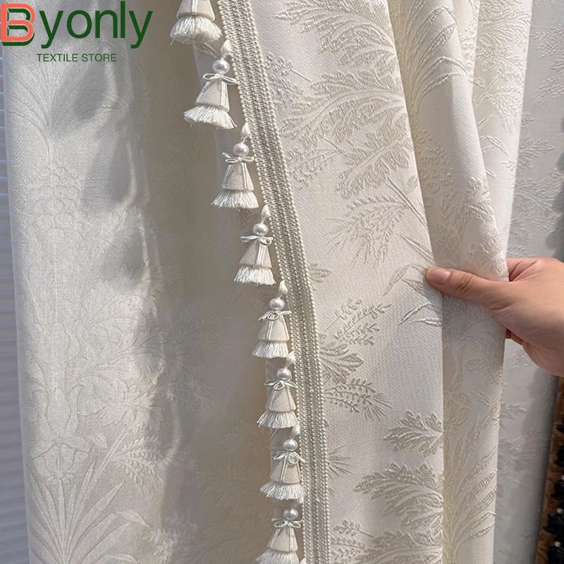 

Высококачественные французские кремовые жаккардовые шторы с растениями для гостиной, спальни, французский оконный экран, индивидуальный готовый балкон