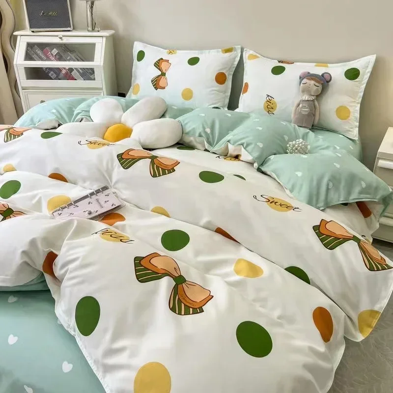 

Bedsheets Set with Pillows Case Bed Linen Bow Comforter Spot Bedding Duvet Cover 220x240 Family Bed Linen Full Single Cute