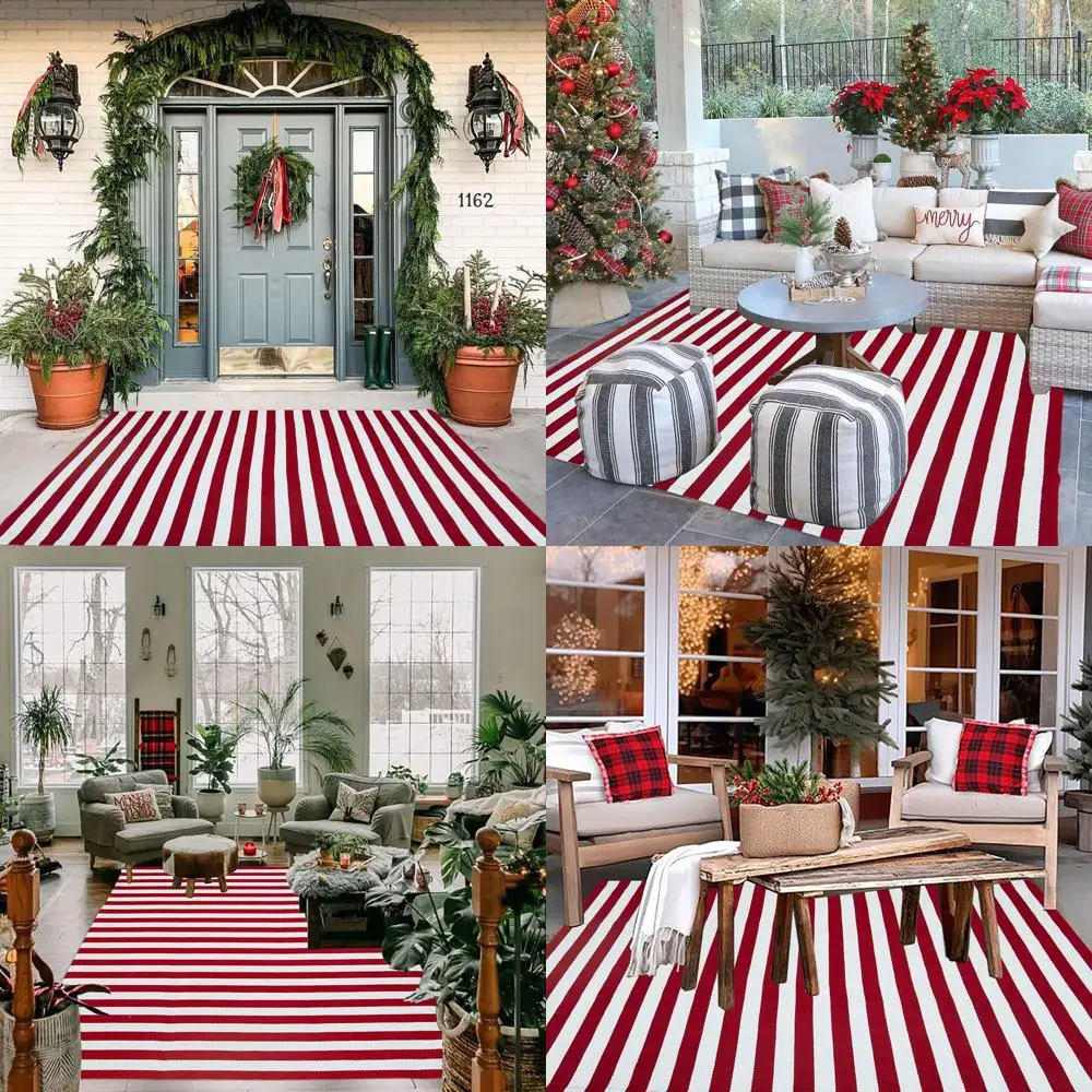 

4x6 Farmhouse Cotton Stripe Rug - Layered Indoor/Outdoor Door Mat for Entryway and Porch