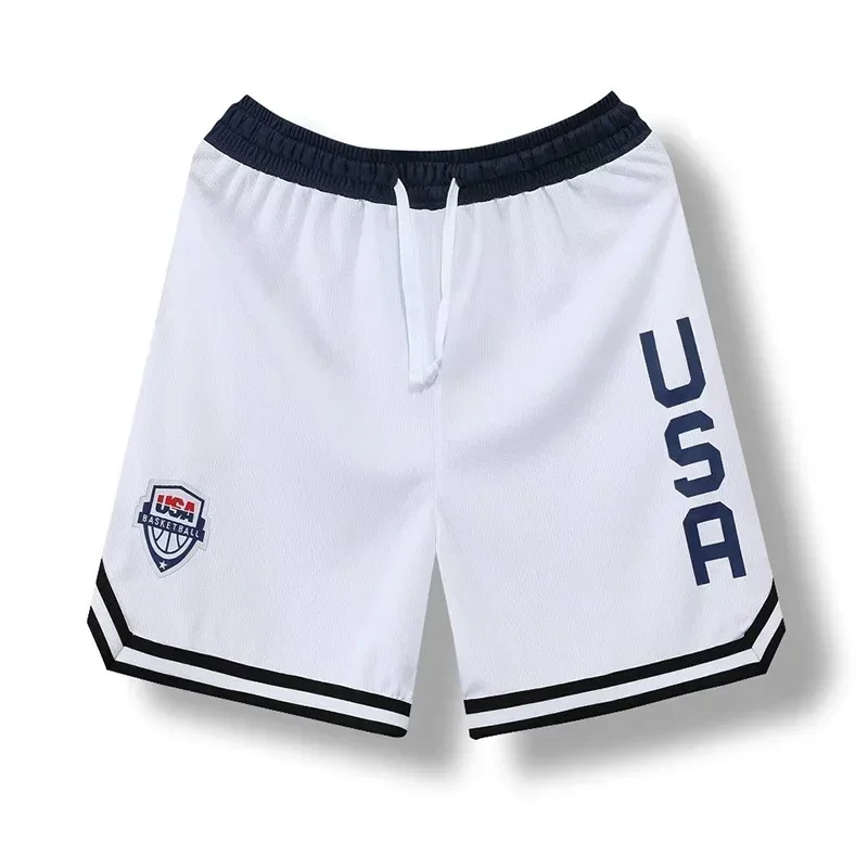 USA Print Basketball Shorts Training Men Active Shorts Loose Pockets Cycling Exercise Training Running Gum Sports Bottom Clothes