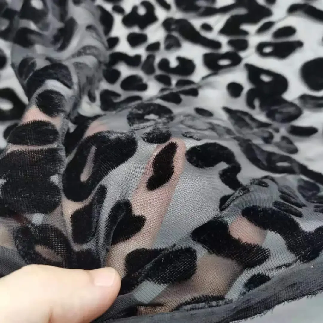 Velvet Flocked Leopard Fabric 140cm Width Rayon Burn Out Shirt Wedding Decoration Material 1 Yard