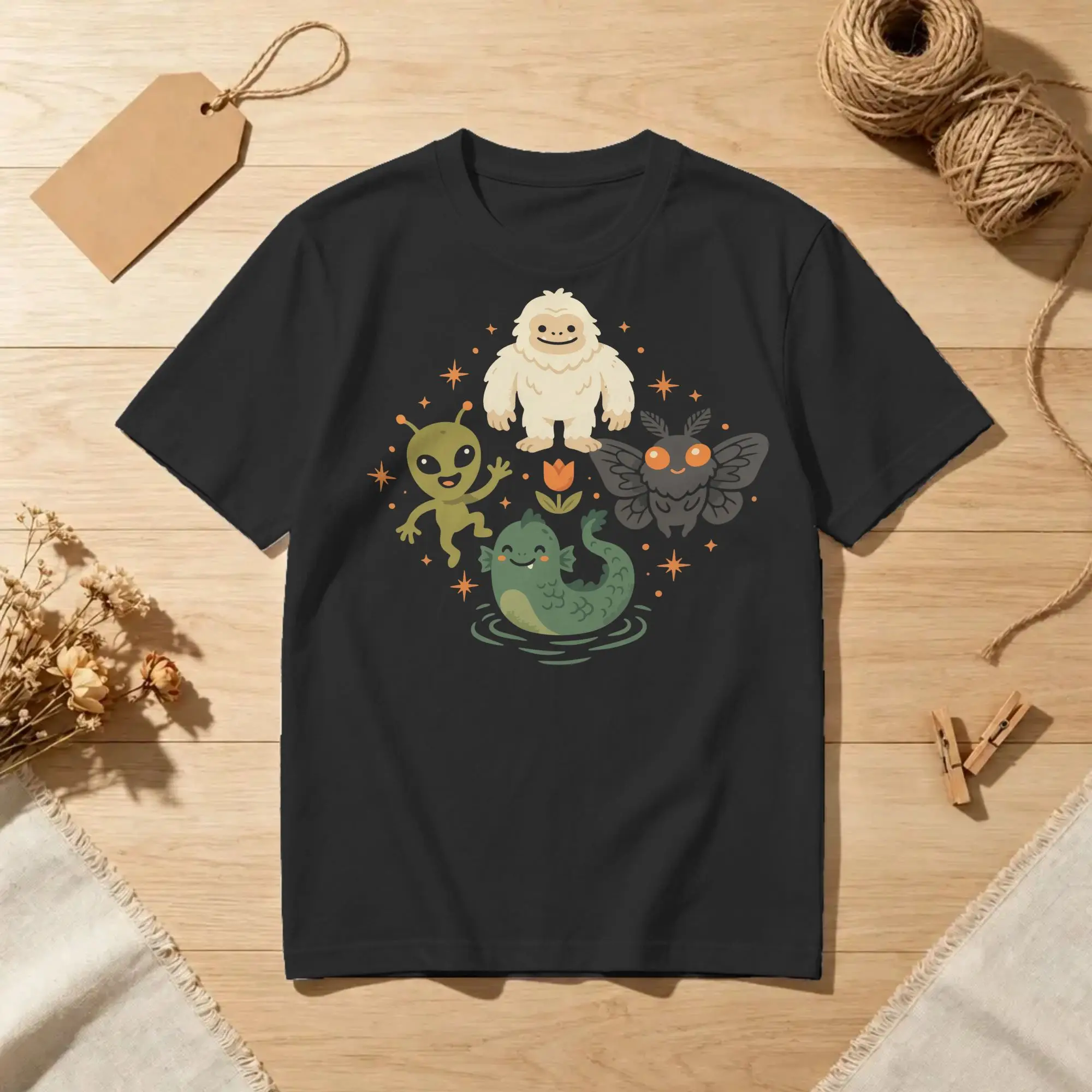 Monsters Dancing Cryptids T-Shirts Men Women Bigfoot Alien Mothman Loch Ness Casual Cotton Tees O Neck T Shirts Party Clothes