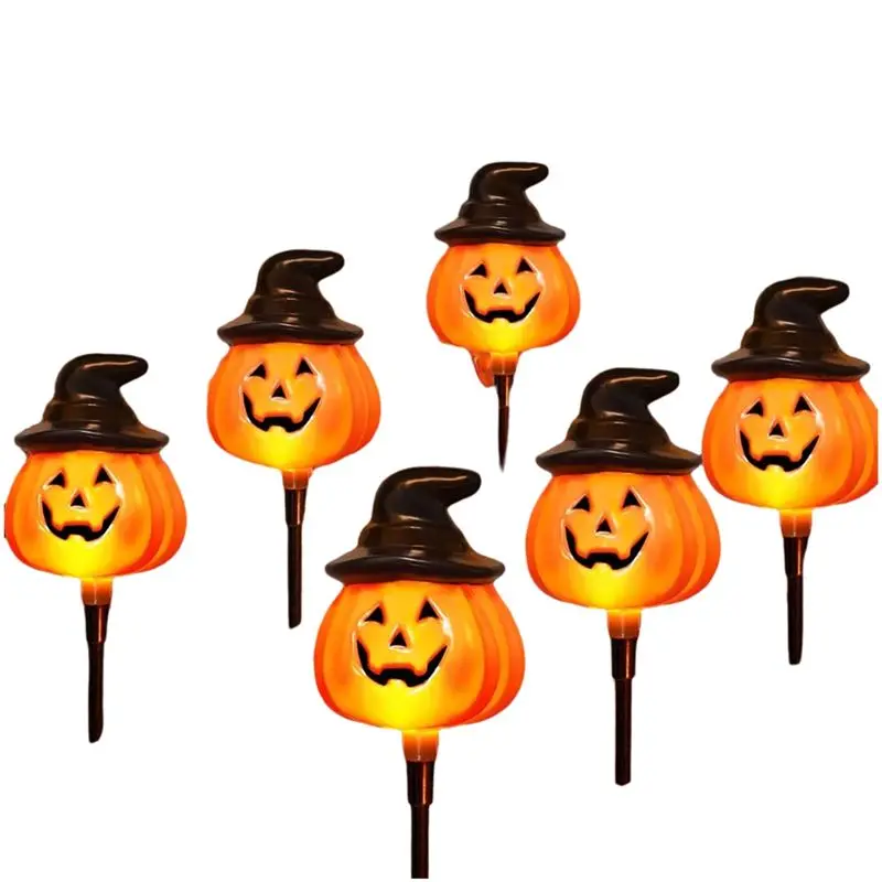 ソーラーパワー式6個パック-ジャックオーランプポストストリングライト-オレンジ-ハロウィン-トレイルデコレーション-屋外ヤードディスプレイ-at36