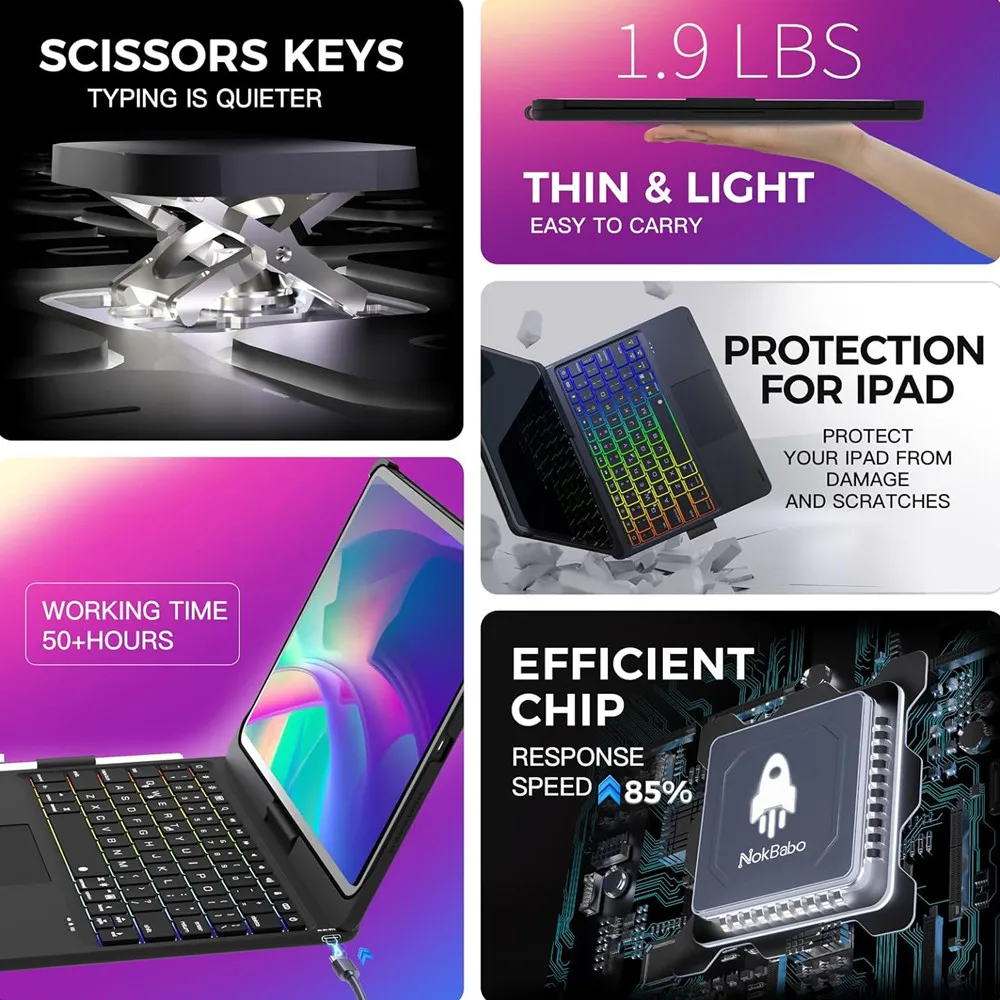 360 Degree Magic Keyboard Case For iPad Air13 11 2024 M2 Pro12.9 11 iPad 10.5 10.2 7/8/9 10th Air4 5 10.9 Backlit Keyboard Funda