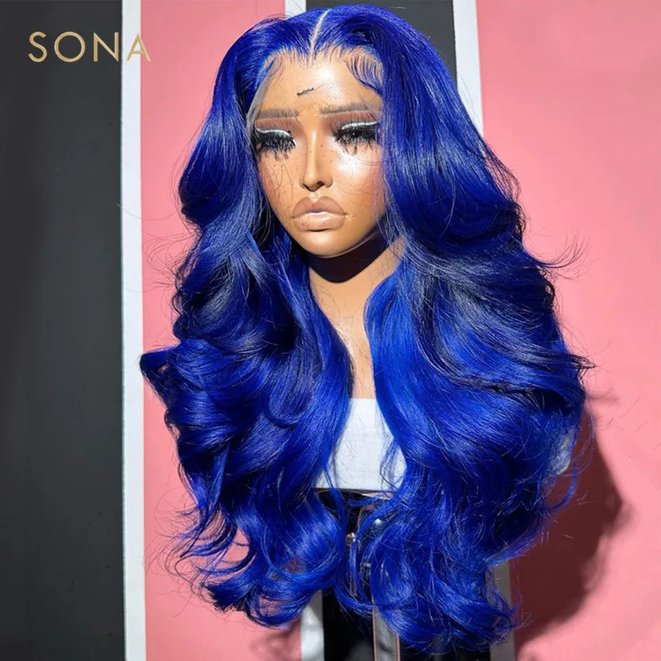 Royal Blue 13x6 HD Transparent Lace Frontal Wig Pre Plucked Blue Lace Front Colored Body Wave Human Hair WIgs