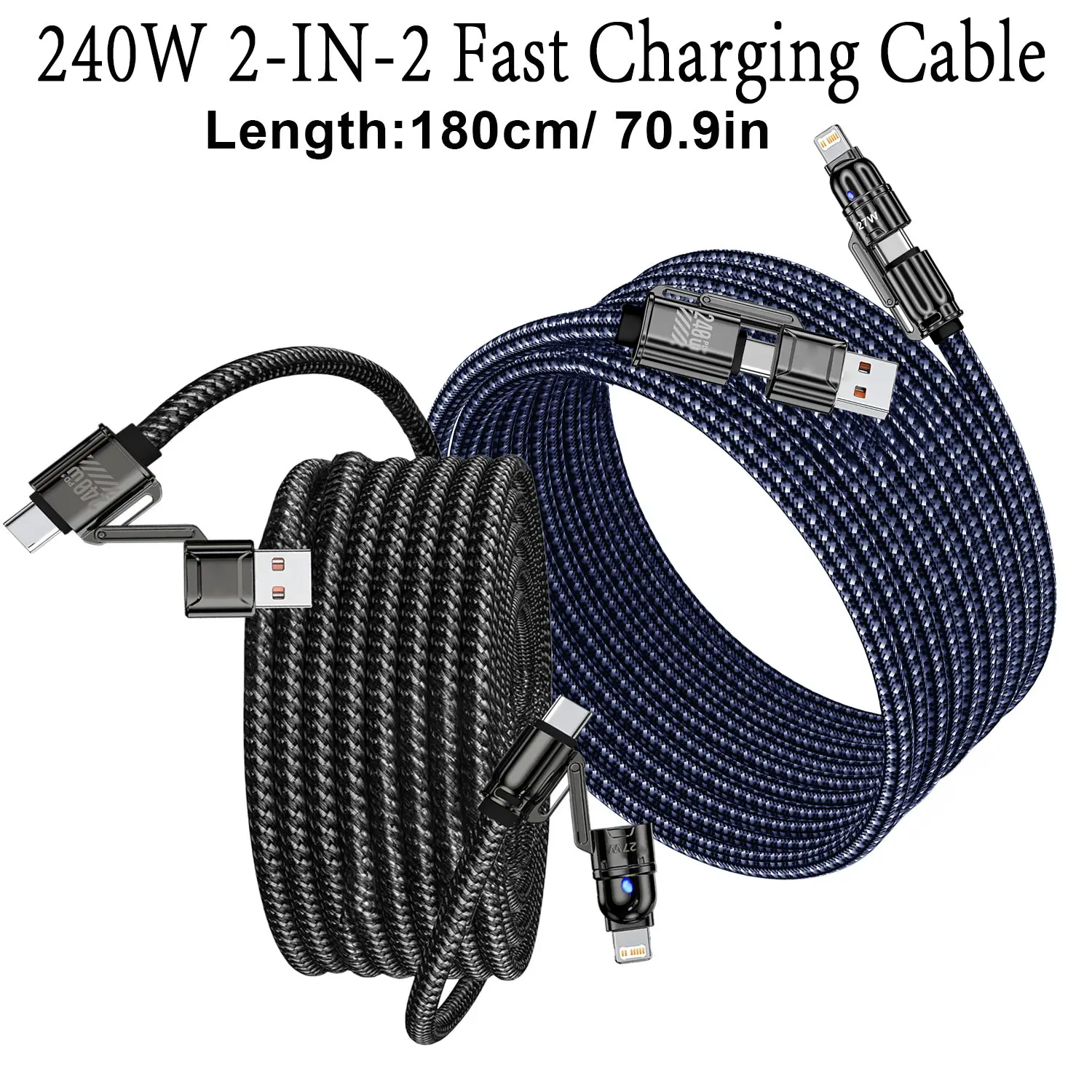 1.8M 4 in 1 240W Fast Charging Data Cable PD USB Type-C Cord - Multi-Function USB to Type-C Quick Charge Wire for Phone Laptop