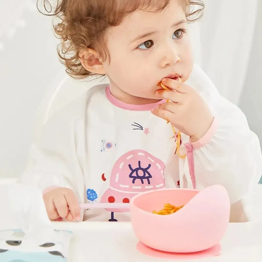 High Quality Spill-Proof Silicone Feeding Bowl Baby Dishes Kid Dinner Spoon Food Grade Silicone Baby Silicone Tableware