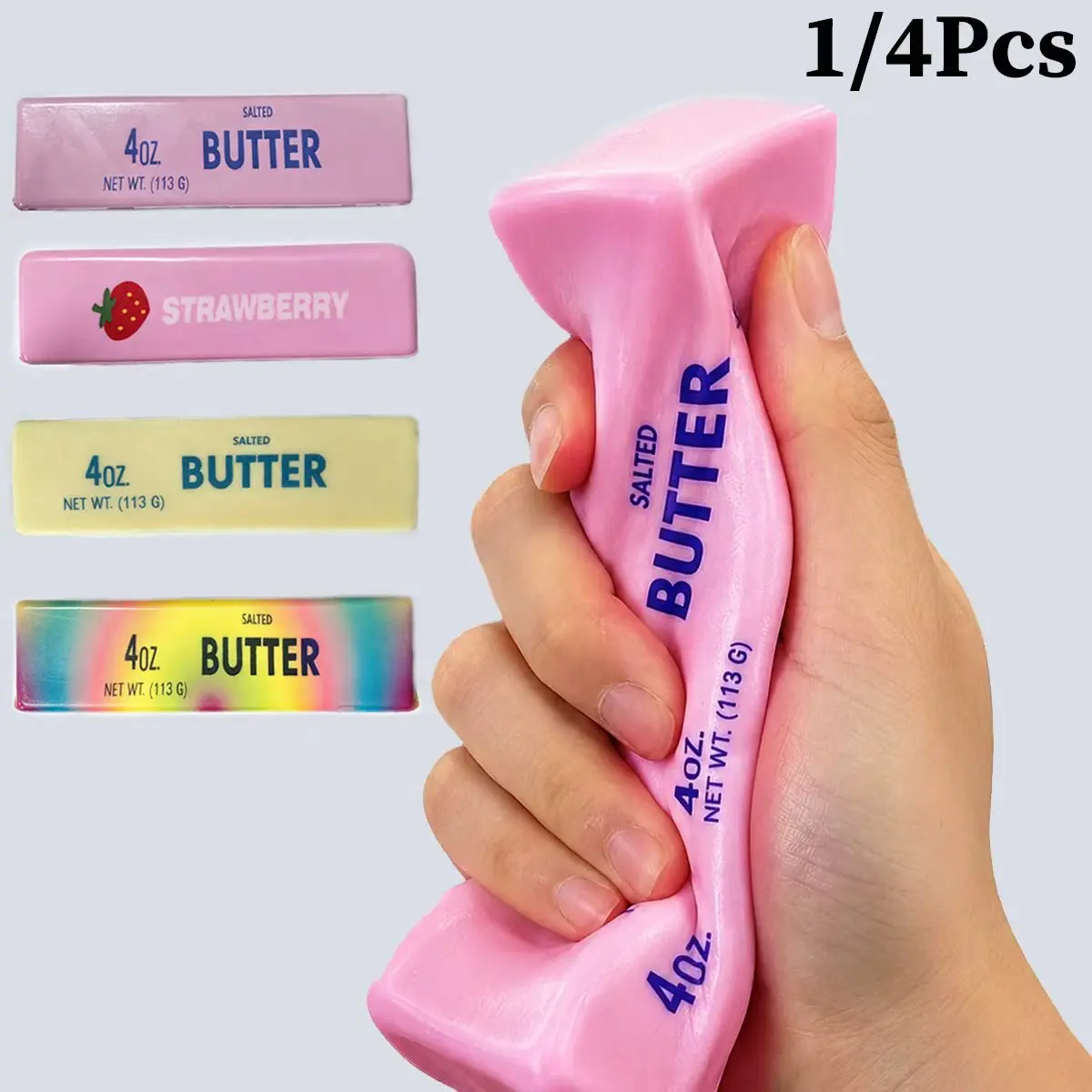 Nouveau modèle - 4 pièces, 4 couleurs, bâtonnets de beurre anti-stress à récupération lente, jouets créatifs anti-stress en forme de barre de beurre pour adultes au bureau, simulation réaliste de beurre - pour les festivals, Noël, les fêtes d'Halloween, les cadeaux d'anniversaire