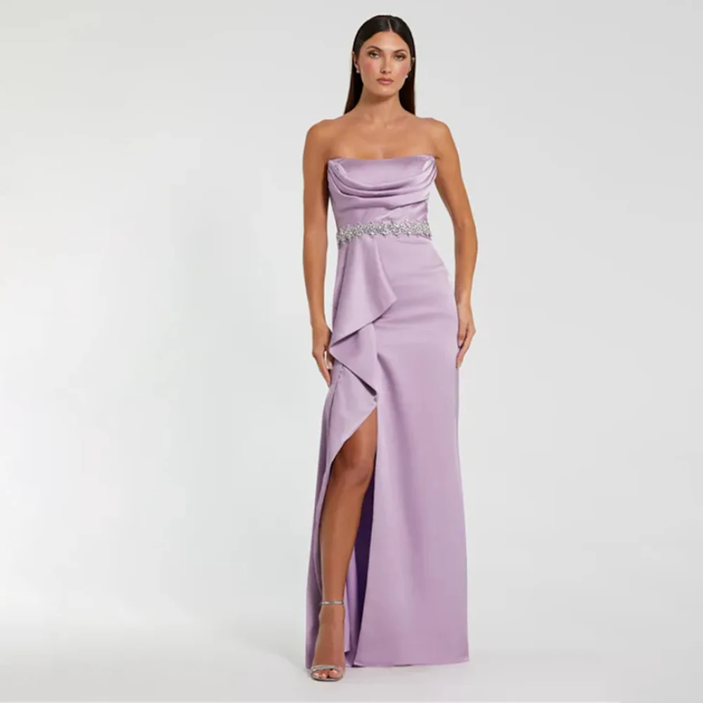 

Luxury Women's Formal Evening Gowns Strapless Diamond Applique Pleated Evening Dresses Elegant Formal Party Dresses for Women