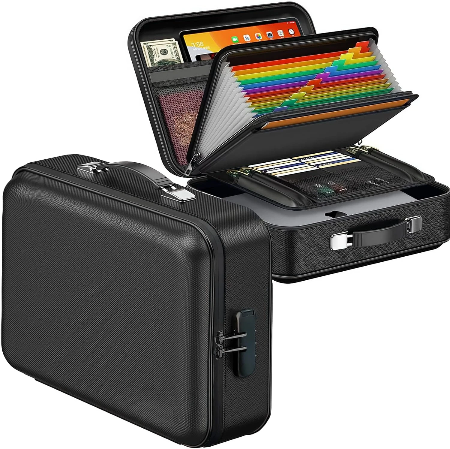 

Fireproof file box with lock, hard-shell will document organizer briefcase, waterproof portable fireproof safety storage bag