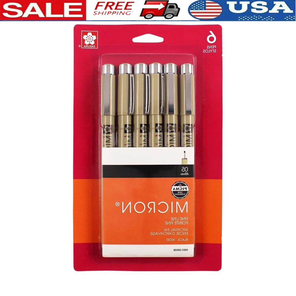 

Набор ручек Sakura Micron Fineliner, 6 упаковок, архивные черные чернила, тонкие точки, написание, рисование, иллюстрация, творчество