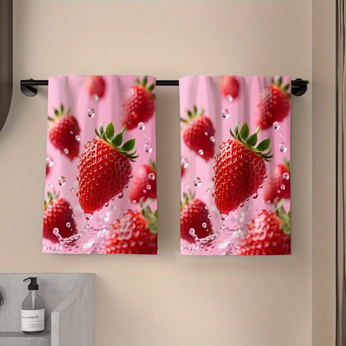 2-Pack of Rustic Towels with 2D Strawberry Pattern Print, Dish Towels, Hand Towels, Modern Art Kitchen Decor Towels, Neighbor Gifts, Sweet Housewarming Gifts for Friends, Mom Gifts, Friend Birthday Gifts. Spring and Summer Theme