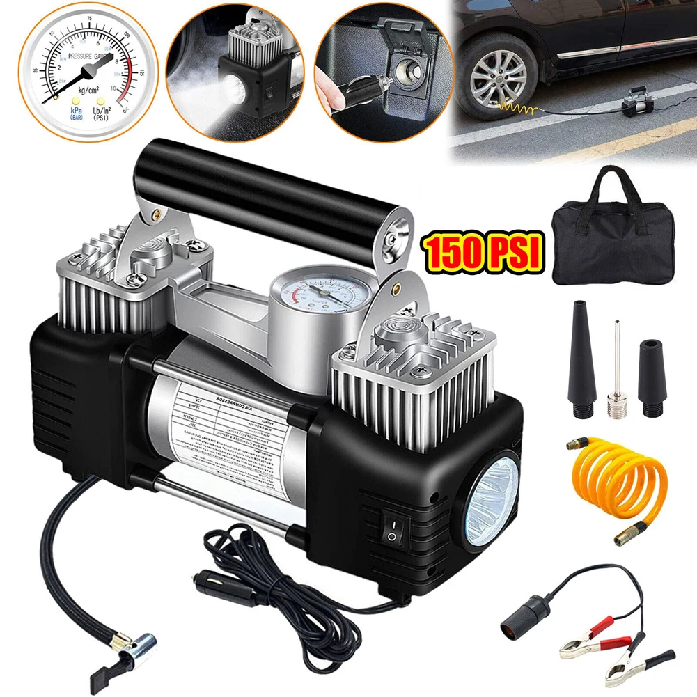 12V Heavy Duty Portable Air Compressor 150PSI Car Truck Air Compressor Automotive Inflation Pump Portable Dual Purpose Air Pump
