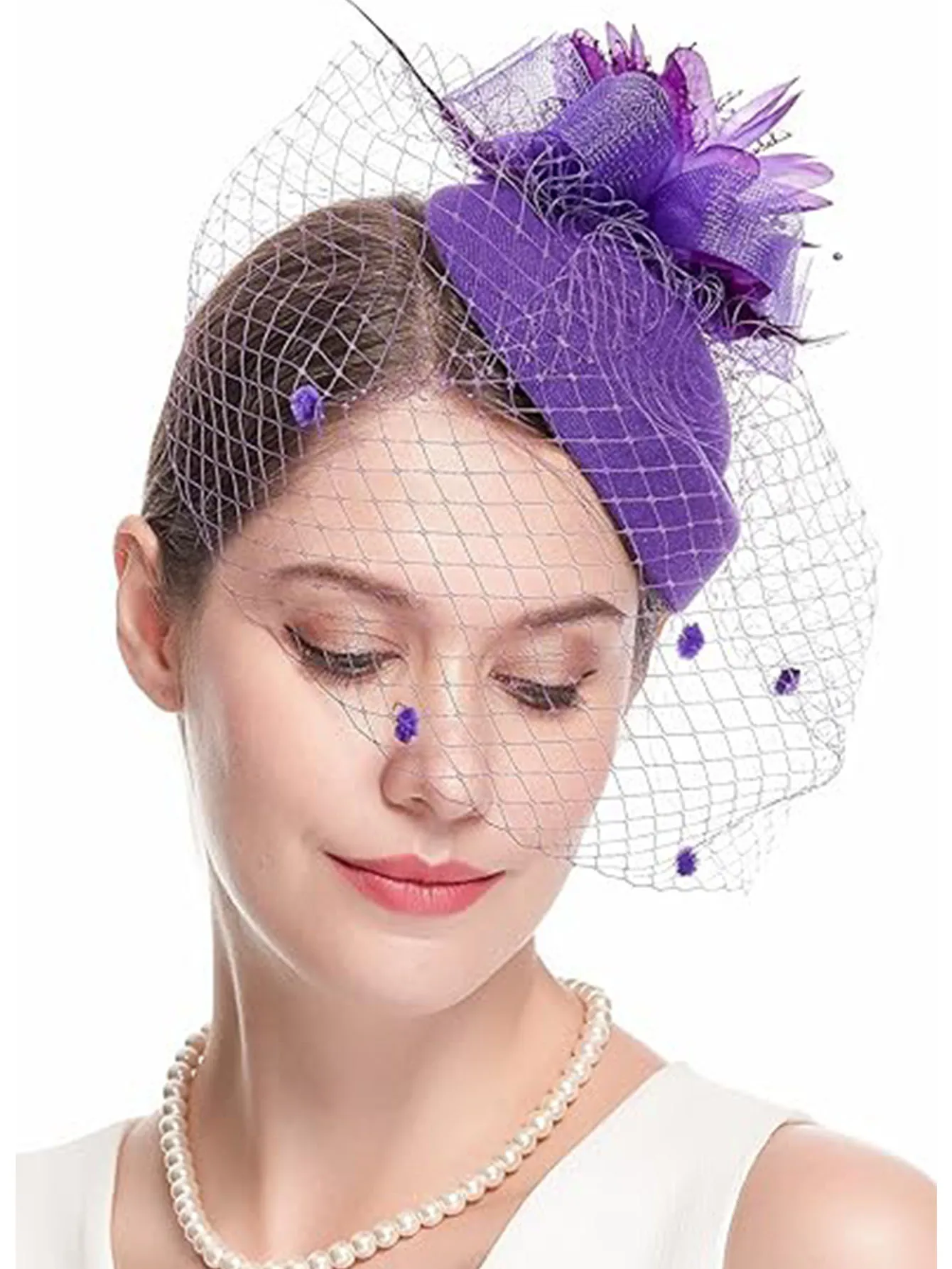 Elegant Hair Drop Fascinator Hat Women Party Hats Bridal Wedding Show Race Millinery With Fancy Flower Headpiece