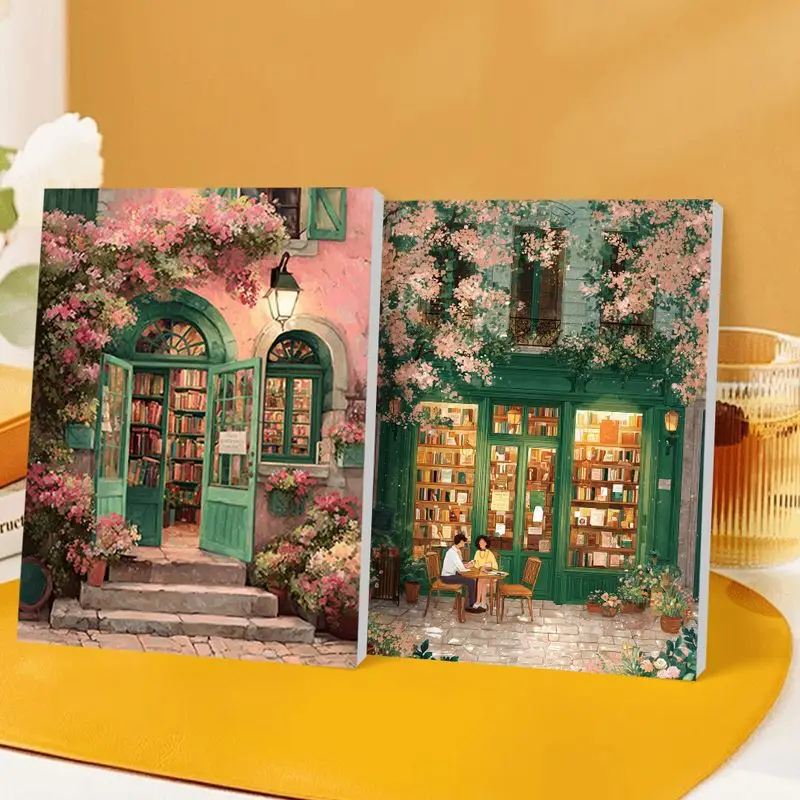 

CHENISTORY DIY Sakura Bookstore Scenery Pictures By Number Kits Painting By Numbers Drawing On Canvas HandPainted Art Home Decor