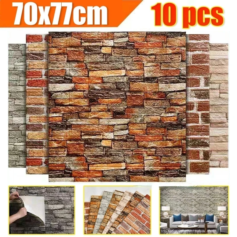 10Pcs Self Adhesive Waterproof Foam Wallpaper 3D Brick Wall Panel Living Room Kid Bedroom Brick Papers Home Decor Wall Stickers