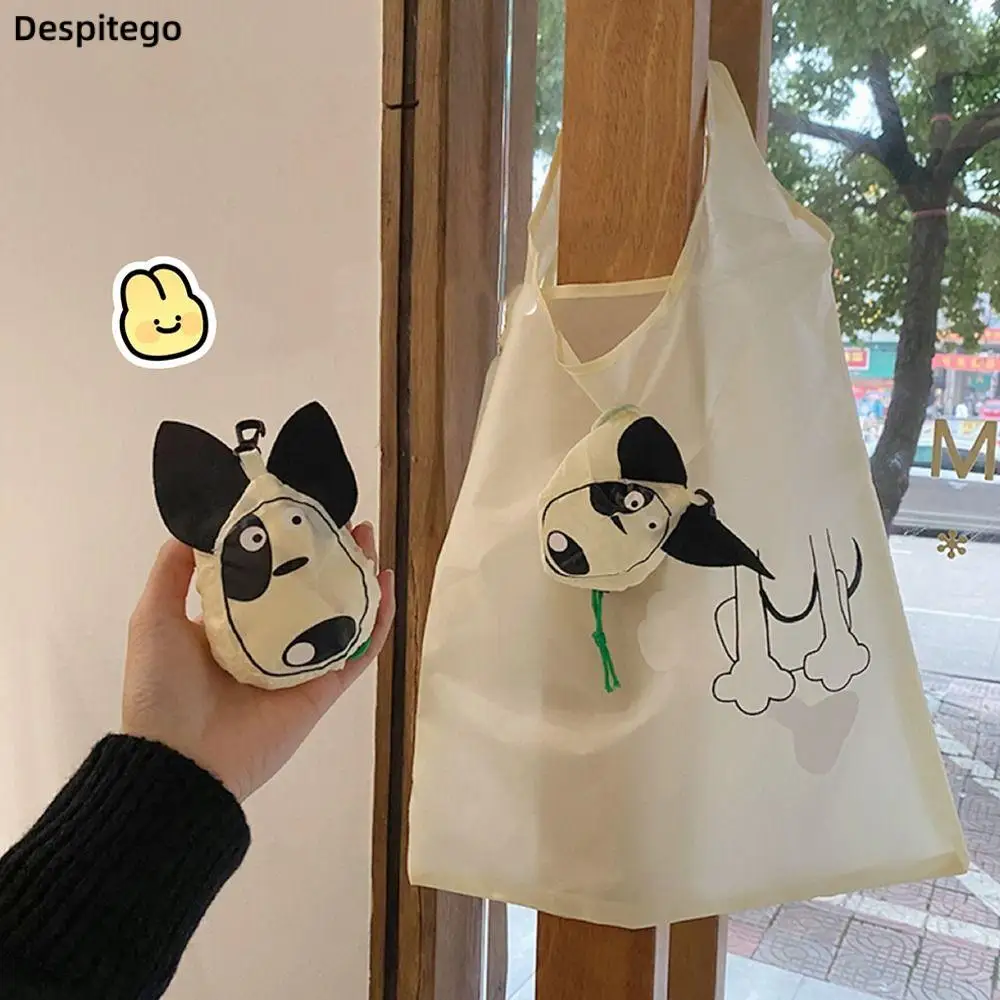 

Cute Dog Useful Nylon Foldable Eco Reusable Shopping Bags Cartoon Eco Tote Bag Portable Travel Shoulder Bag